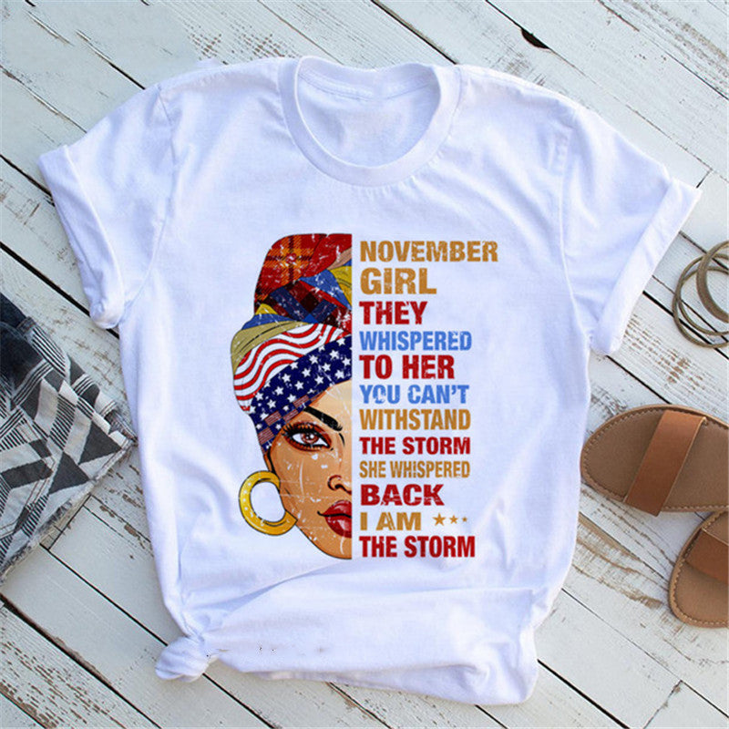 Women T Shirt Fashion Casual Cartoon Feminism Cartoon African Girl Print Ladies Short Sleeve T-shirt Angelwarriorfitness.com