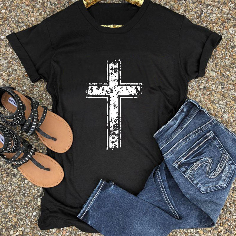 Cross Cotton Short Sleeve Women's T-Shirt Angelwarriorfitness.com