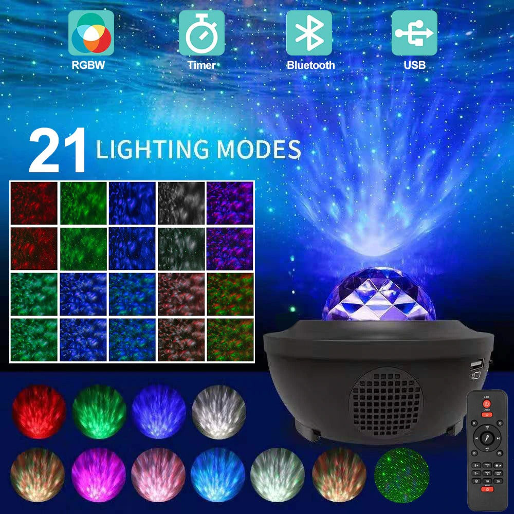 USB LED Star Night Light Music Starry Water Wave LED Projector Light Bluetooth Projector Sound-Activated Projector Light Decor Angelwarriorfitness.com