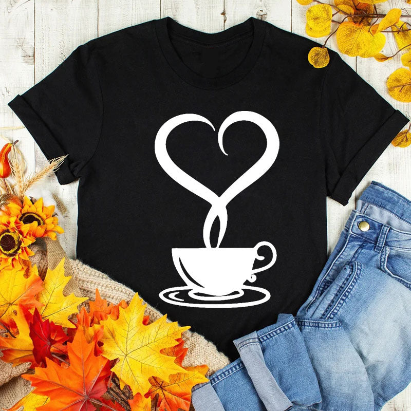 Coffee Love Casual Graphic Short Sleeve T-Shirt Angelwarriorfitness.com