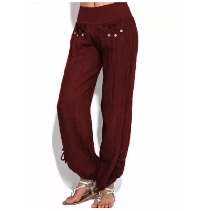 Buttoned casual wide-leg trousers Angelwarriorfitness.com