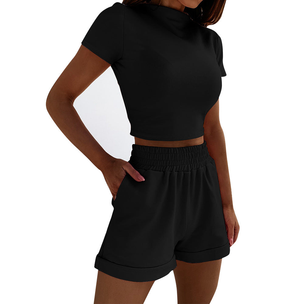 Casual Short Sleeve High Waist Crop Shorts Fashion Set Angelwarriorfitness.com