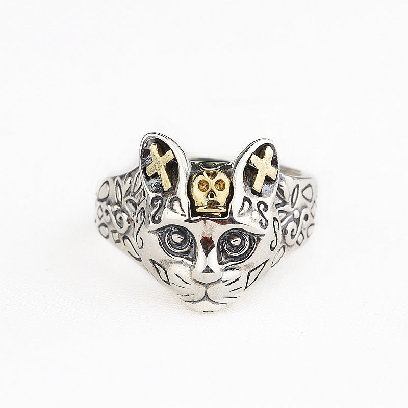 S925 sterling silver cartoon cute kitten ring retro lucky cat ring Angelwarriorfitness.com