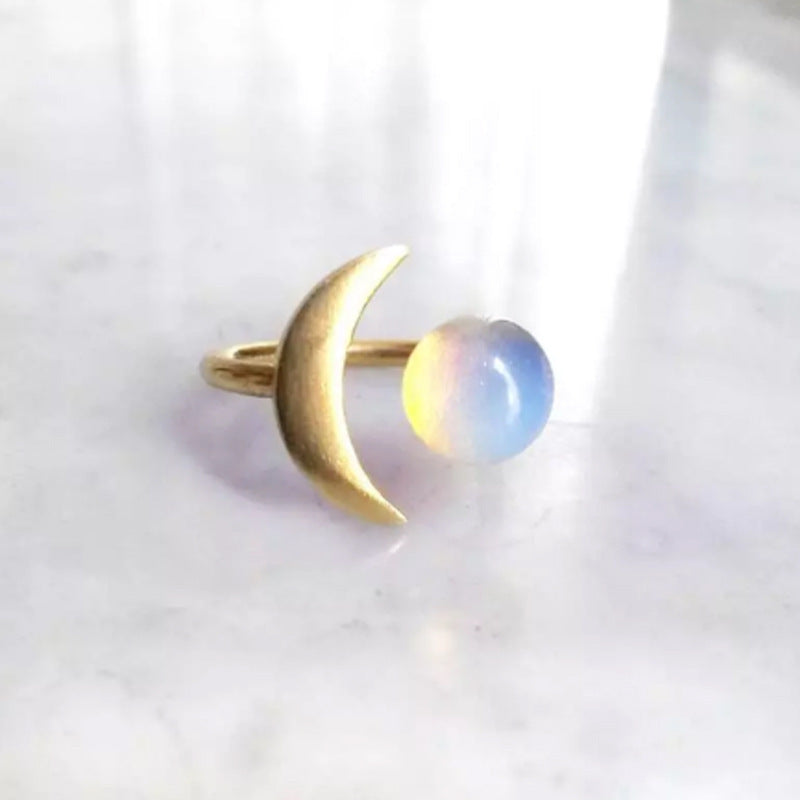 Gold Opal Moon Ring White Transparent Stone Simple Ring Angelwarriorfitness.com