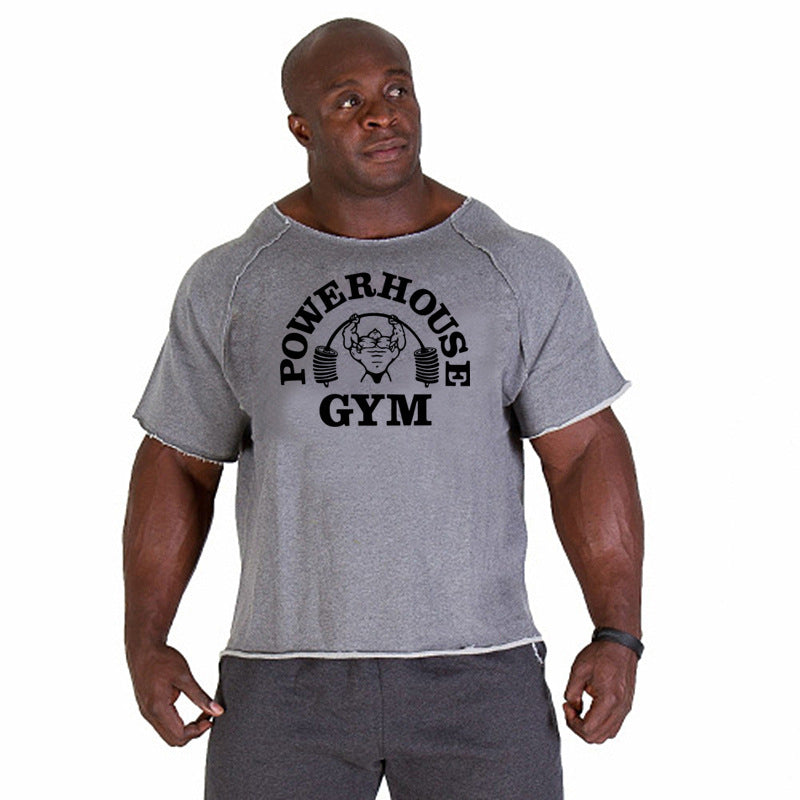 Gym Training Muscle Print Cotton Men Loose T-shirt Angelwarriorfitness.com
