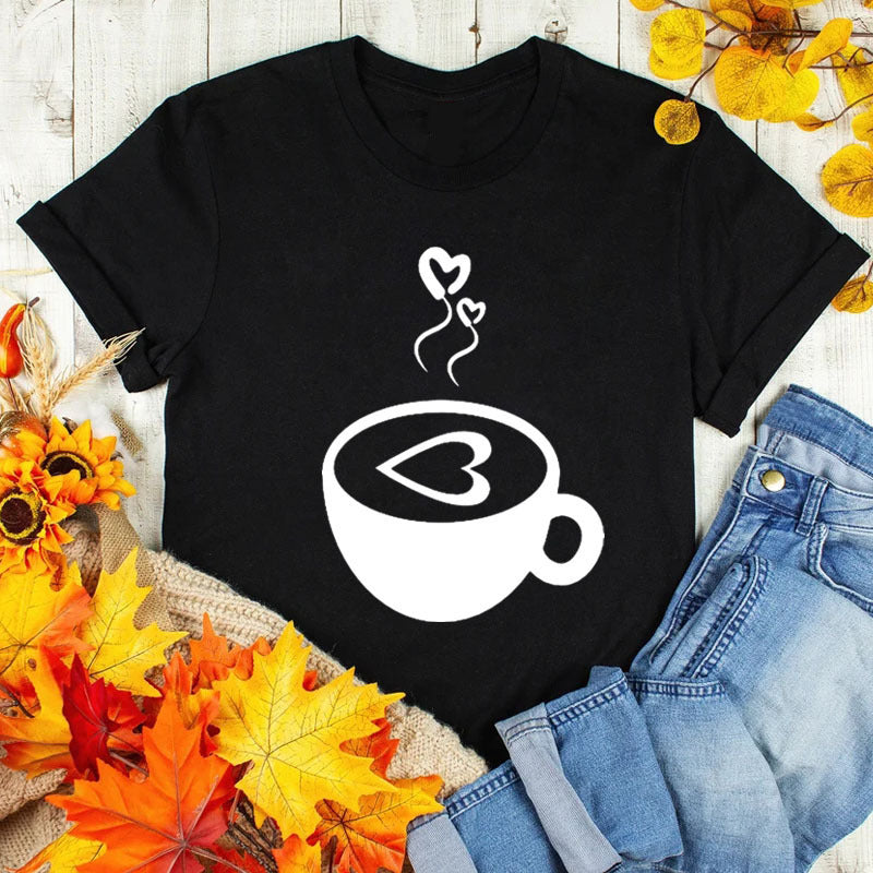 Coffee Love Casual Graphic Short Sleeve T-Shirt Angelwarriorfitness.com