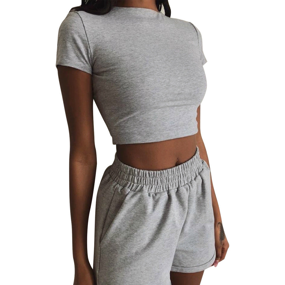 Casual Short Sleeve High Waist Crop Shorts Fashion Set Angelwarriorfitness.com