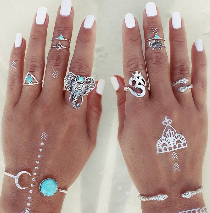 Turquoise Moon Arrow Elephant Joint Ring 6 Piece Set Ring Set Women Angelwarriorfitness.com