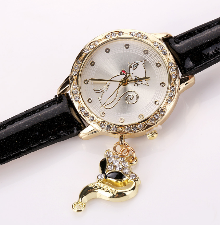 Fashion Cute Cat Pattern watch bracelets Clock Gift Women Girl Watches Luxury Diamond Analog Leather Quartz Wrist Watches Angelwarriorfitness.com