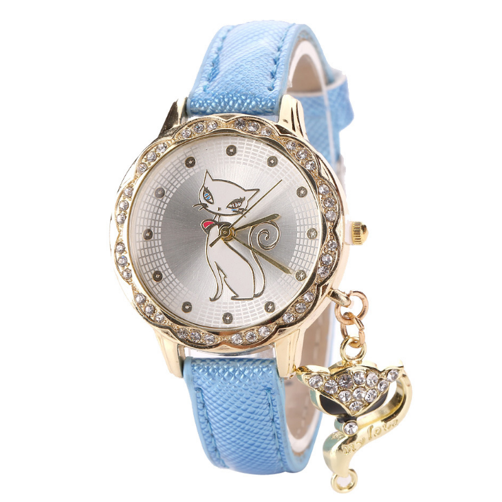 Fashion Cute Cat Pattern watch bracelets Clock Gift Women Girl Watches Luxury Diamond Analog Leather Quartz Wrist Watches Angelwarriorfitness.com