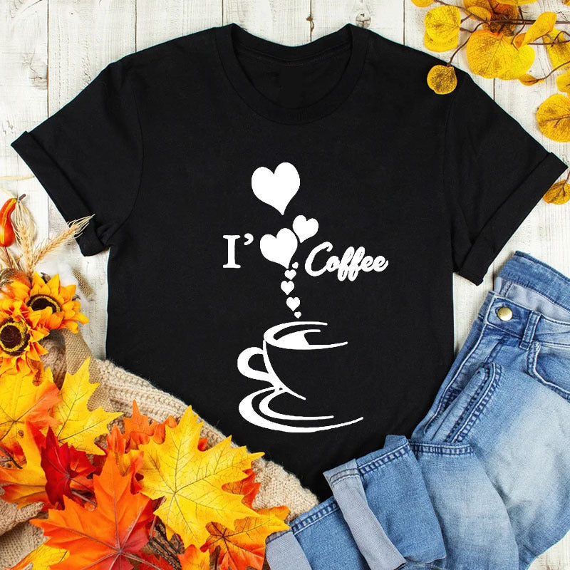 Coffee Love Casual Graphic Short Sleeve T-Shirt Angelwarriorfitness.com