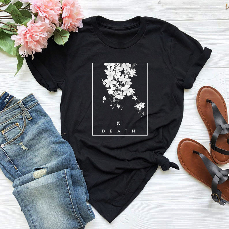 Floral print gothic T-shirt Angelwarriorfitness.com