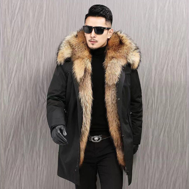 Mid-Length Faux Fur Raccoon Fur Liner Thick Coat Angelwarriorfitness.com