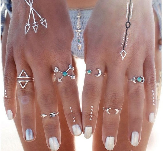 Turquoise Moon Arrow Elephant Joint Ring 6 Piece Set Ring Set Women Angelwarriorfitness.com