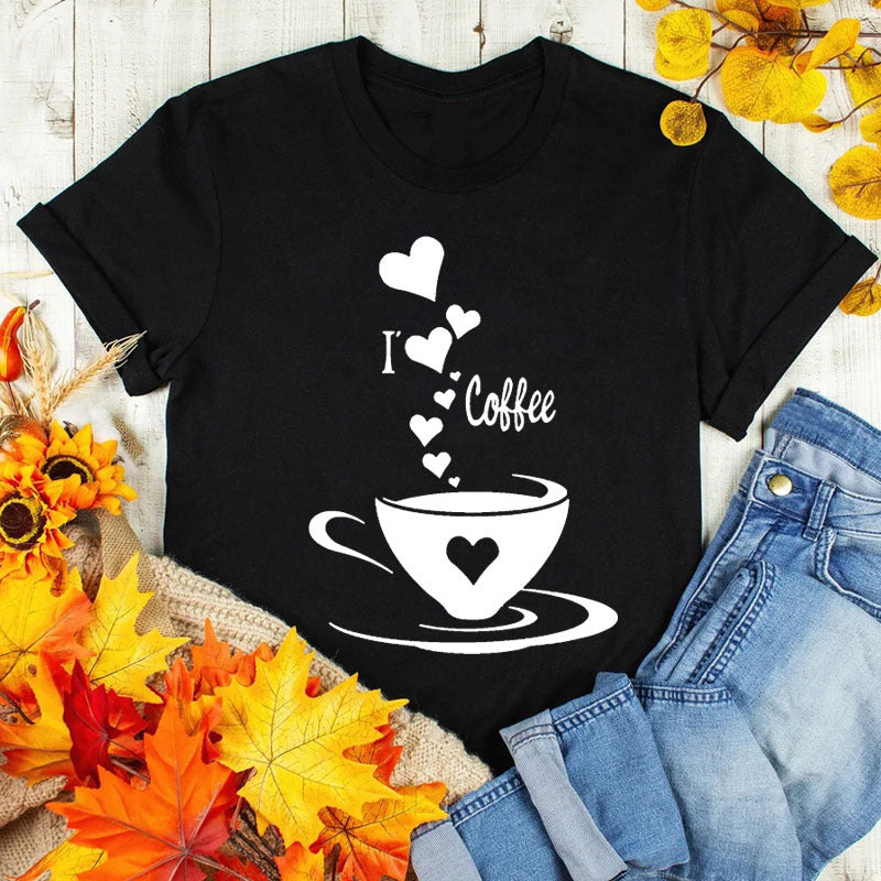 Coffee Love Casual Graphic Short Sleeve T-Shirt Angelwarriorfitness.com