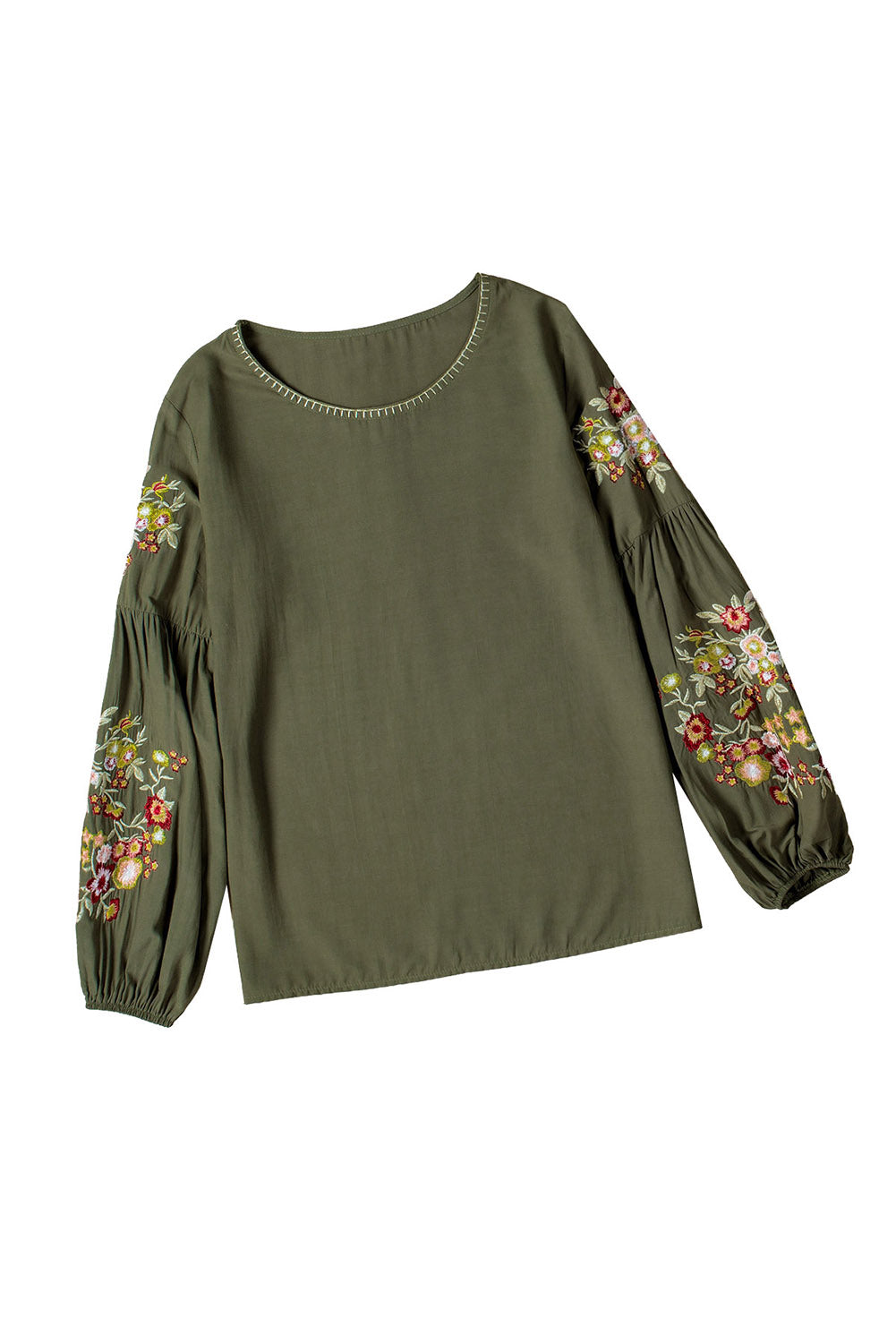 Floral Embroidery Long Sleeve Top Angelwarriorfitness.com
