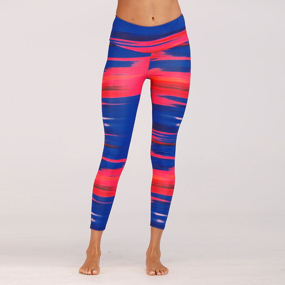 Blue&Red Digital Print yoga pants High waist Contrast color athletic leggings big booty sexy yoga legging running tight Angelwarriorfitness.com