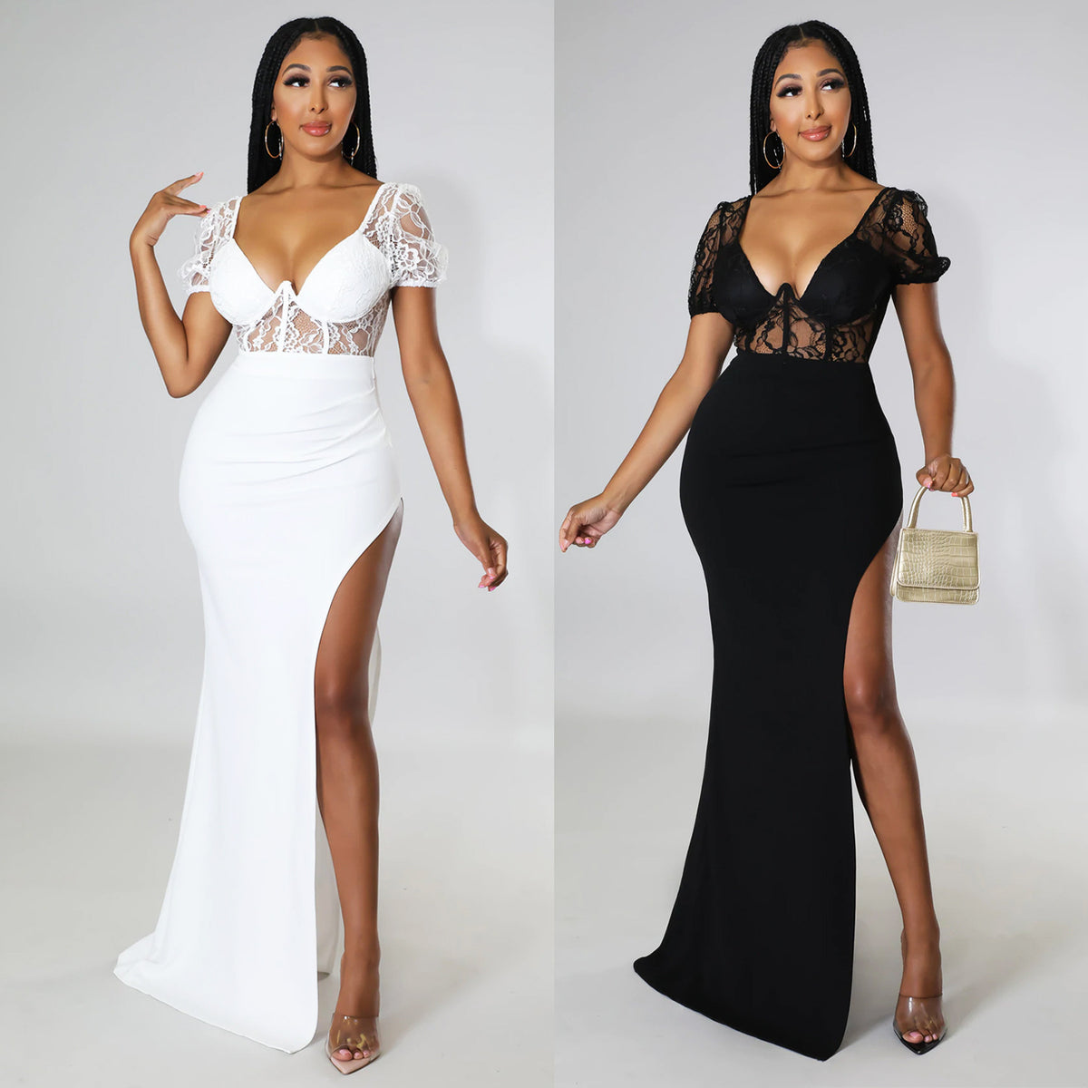 Ladies Fashion Lace Ladies Slit Long Dress Angelwarriorfitness.com