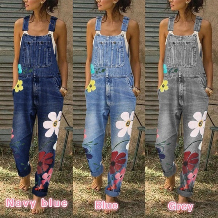 Denim overalls printed washed denim overalls Angelwarriorfitness.com