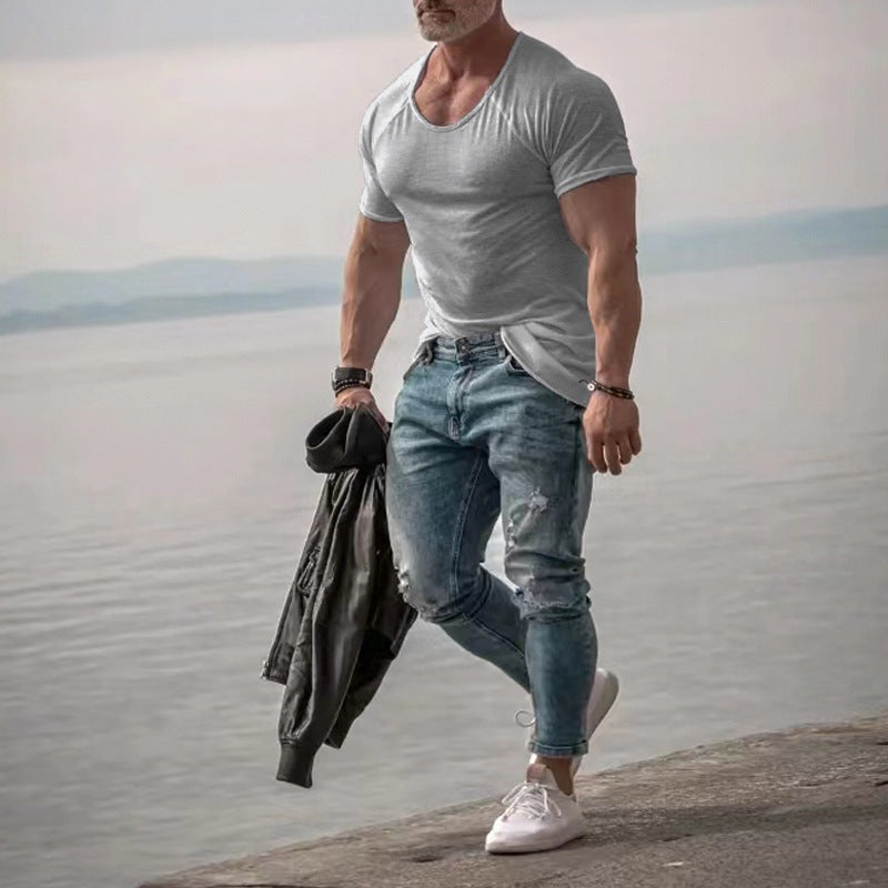 New Muscle Fitness Short Sleeve T-Shirt Men's Casual Sports Angelwarriorfitness.com