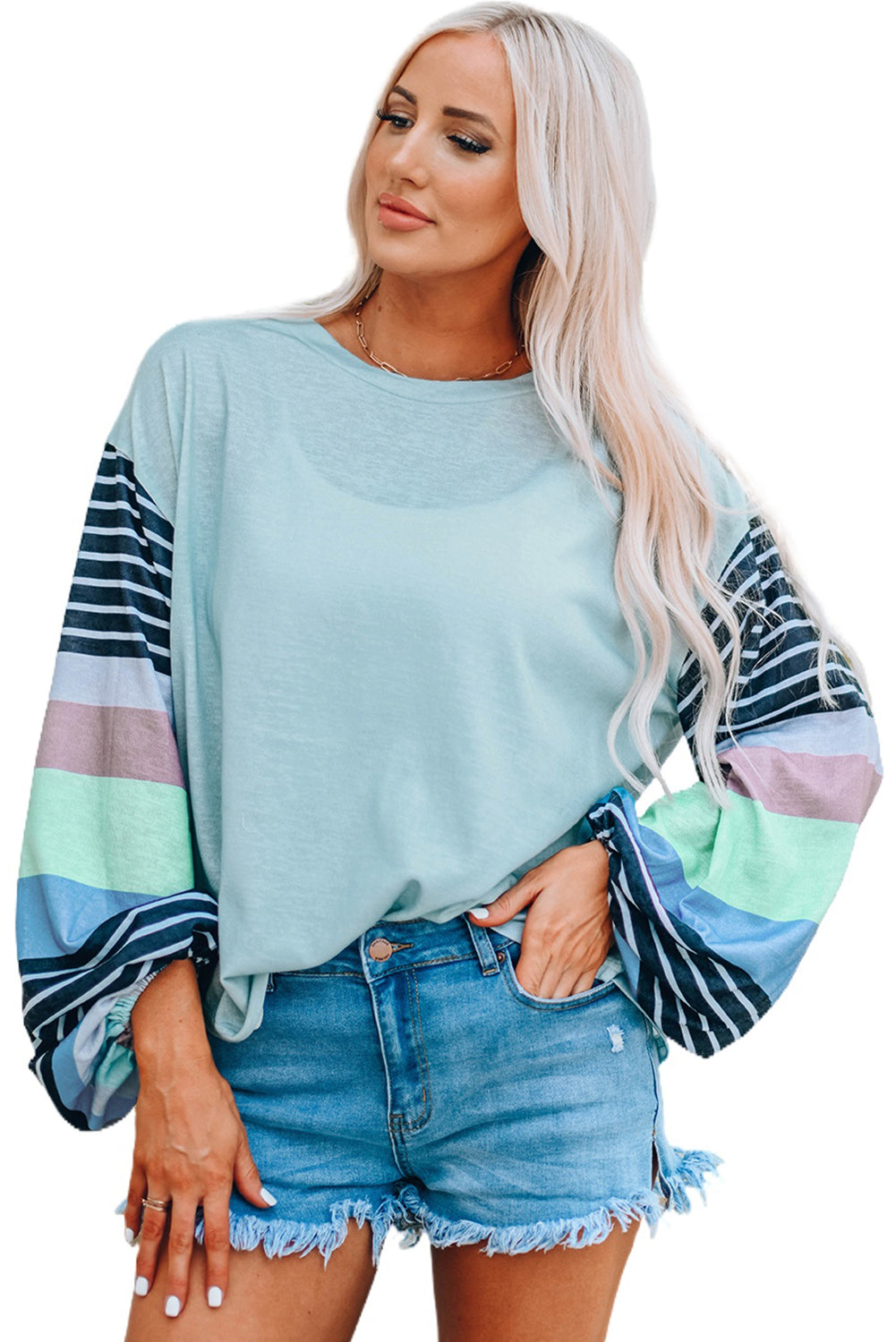 Striped Colorblock Long Sleeve Knit Top Angelwarriorfitness.com