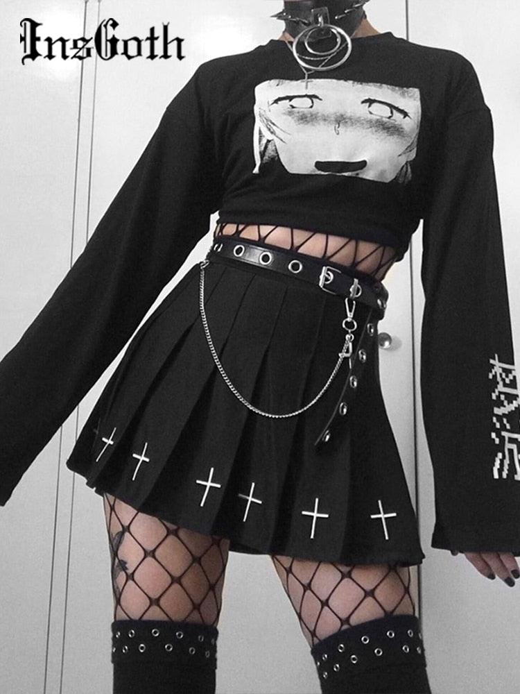 InsGoth Streetwear Punk PU Leather Belts Women Black Fashion Gothic Metal Chain High Waist Bodycon Belts Angelwarriorfitness.com
