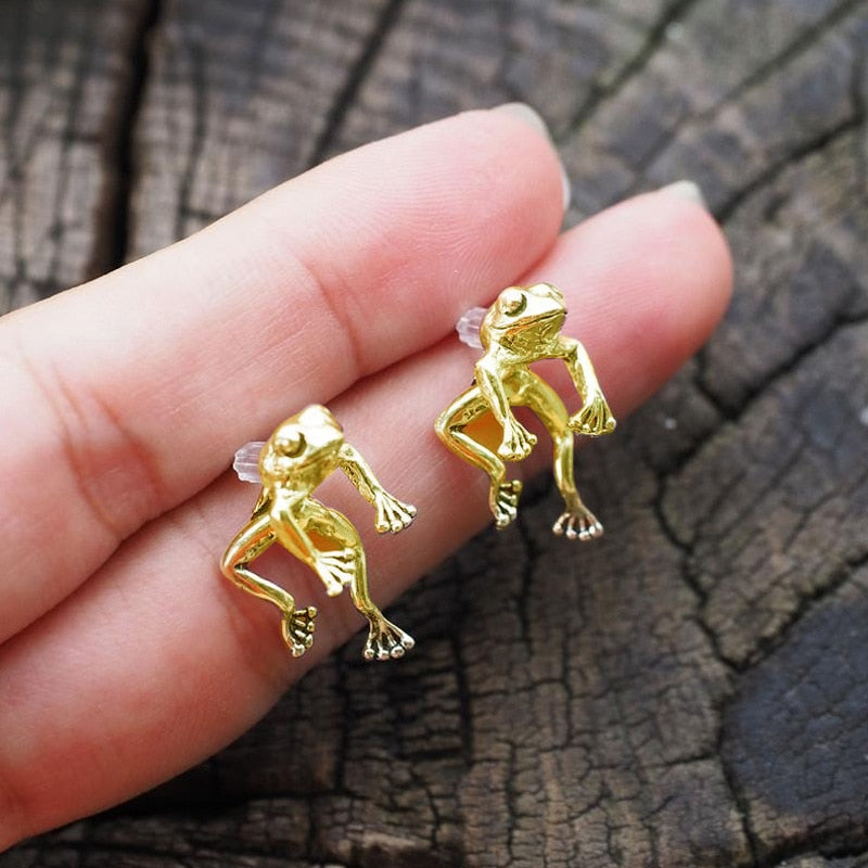 Retro Cute Frog Earring For Women Gold Silver Color Gothic Animal Pirecing Stud Earring Female Charm Jewelry Gift Angelwarriorfitness.com
