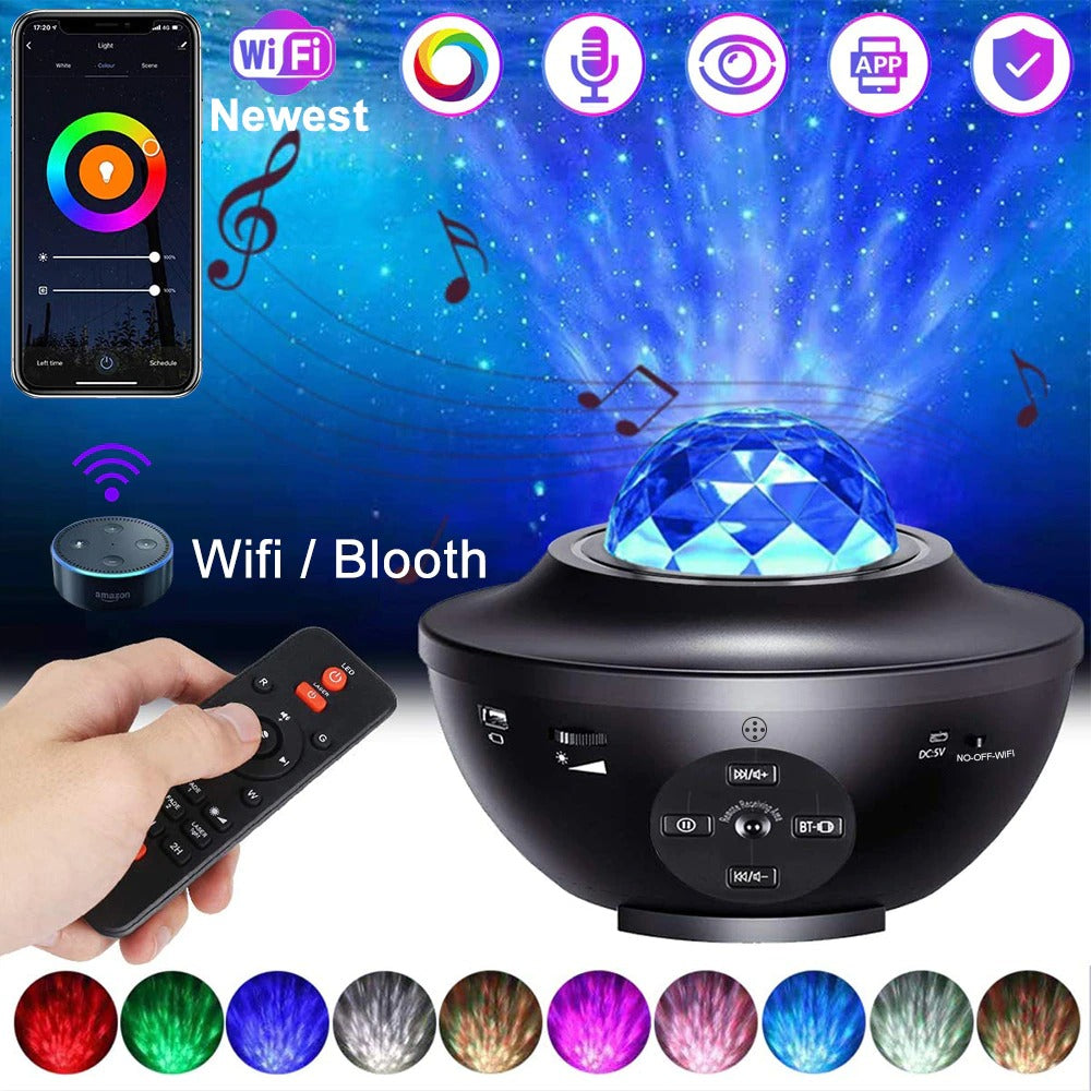 USB LED Star Night Light Music Starry Water Wave LED Projector Light Bluetooth Projector Sound-Activated Projector Light Decor Angelwarriorfitness.com