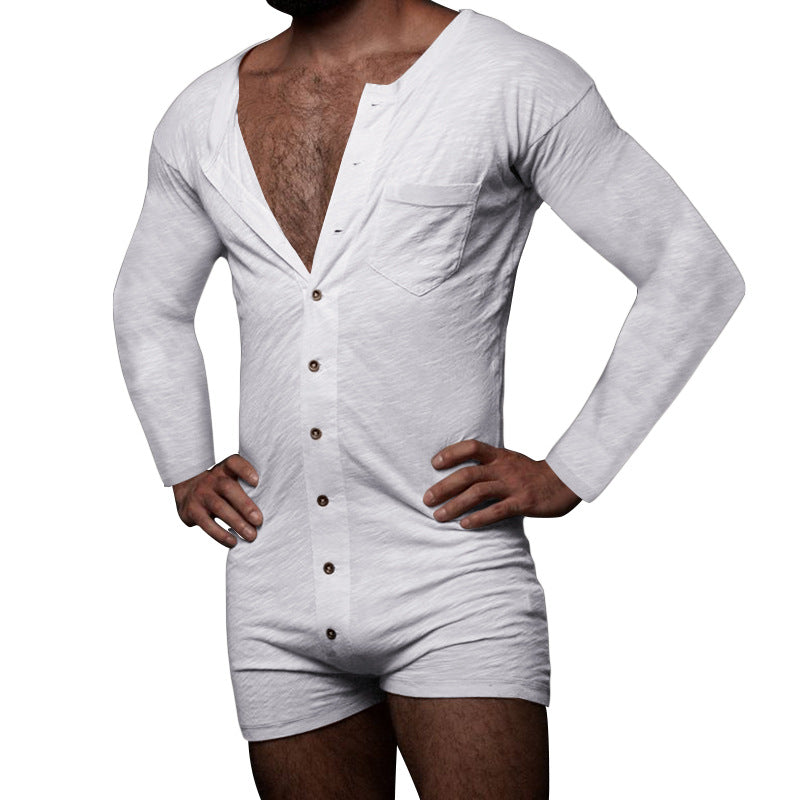 Men's Solid Color Bodysuit Homewear Pajamas Angelwarriorfitness.com