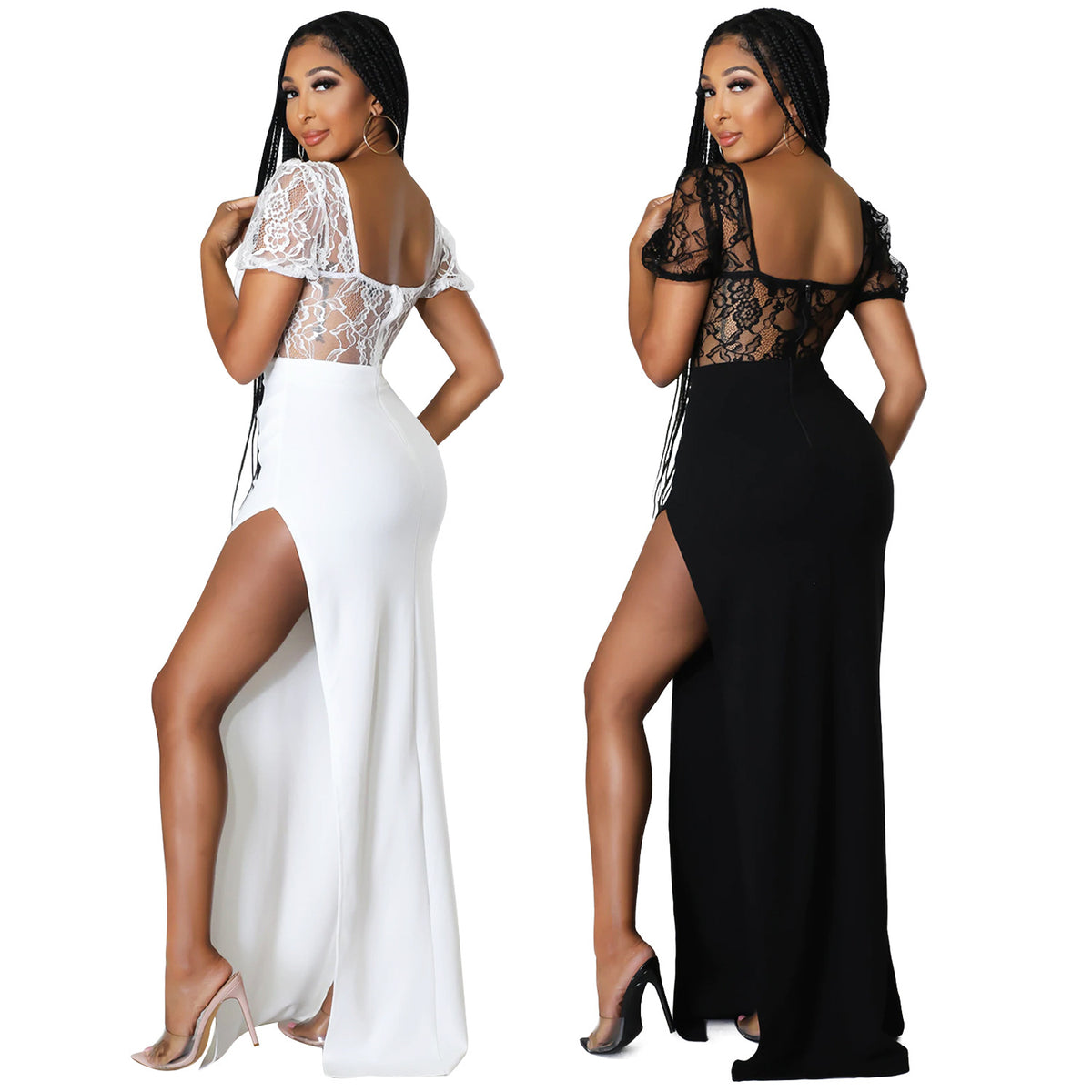 Ladies Fashion Lace Ladies Slit Long Dress Angelwarriorfitness.com