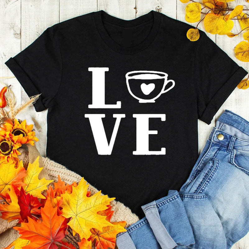 Coffee Love Casual Graphic Short Sleeve T-Shirt Angelwarriorfitness.com