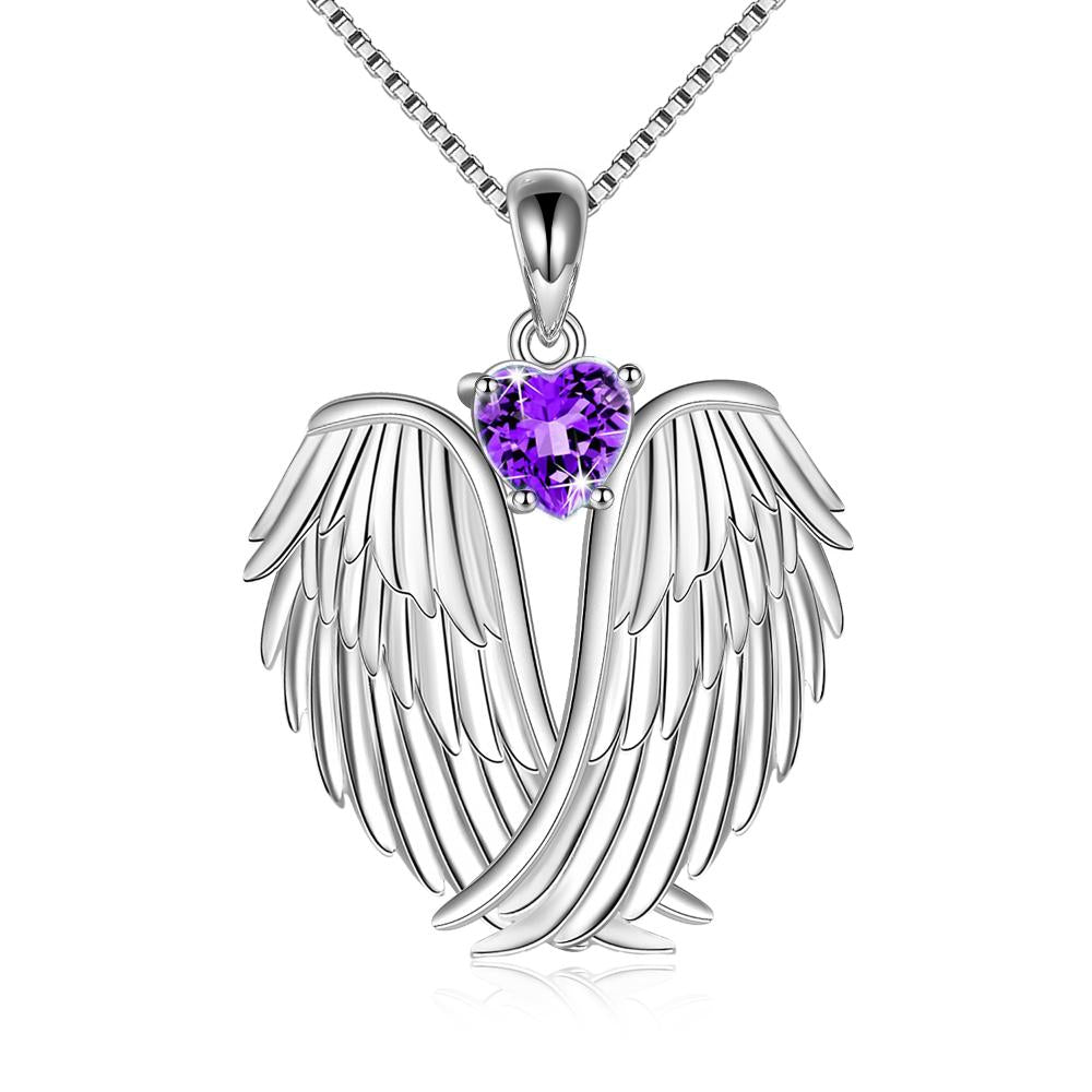 Sterling Silver Guardian Angel Birthstone Necklace Wings Pendant Jewelry Angelwarriorfitness.com