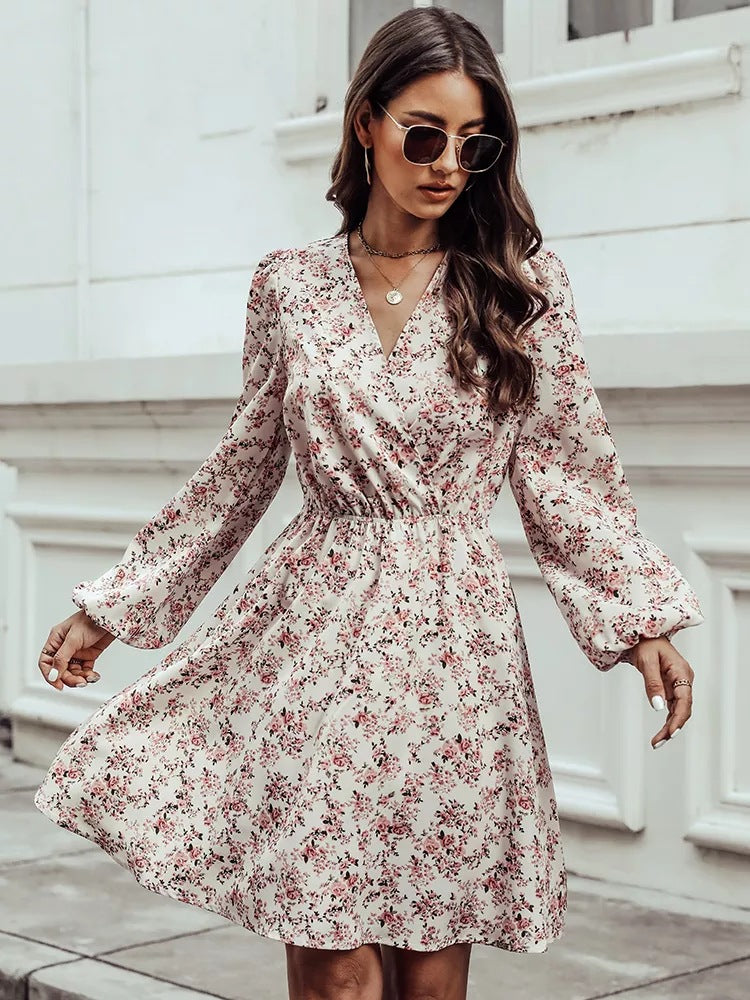 Women's Floral Printed Long Sleeve Dress Angelwarriorfitness.com