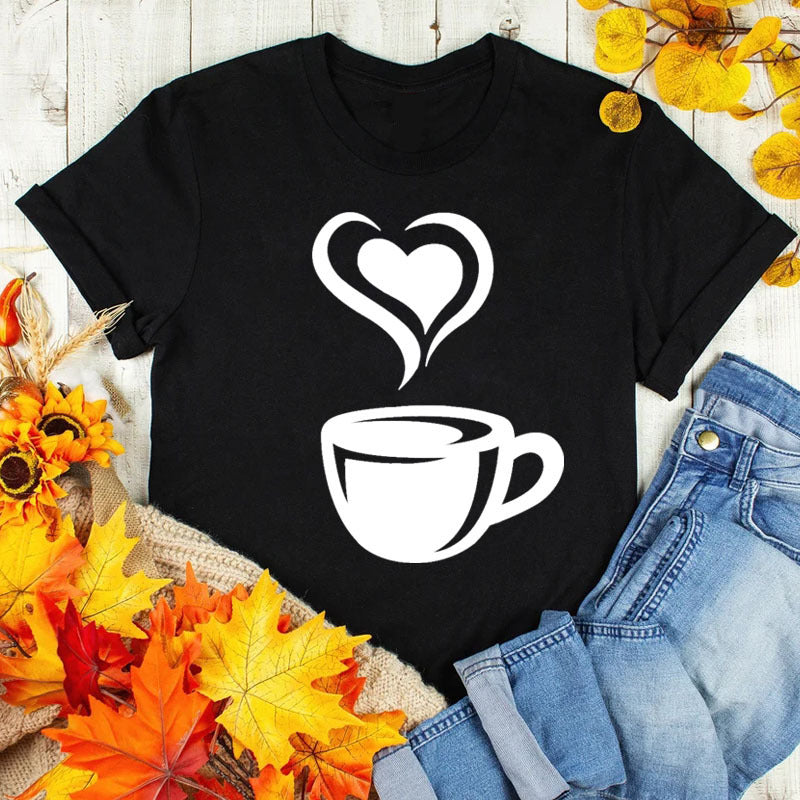 Coffee Love Casual Graphic Short Sleeve T-Shirt Angelwarriorfitness.com