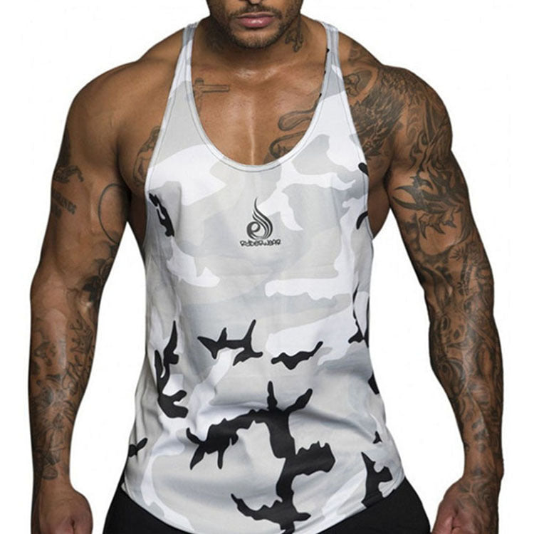 Mens Cameo Patchwork Bodybuilding Tank Top Quick Dry Gym Training Stringer Vest Tee Muscle Shirt Angelwarriorfitness.com