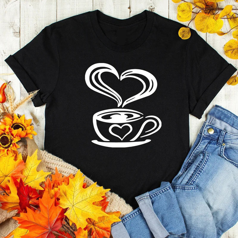 Coffee Love Casual Graphic Short Sleeve T-Shirt Angelwarriorfitness.com