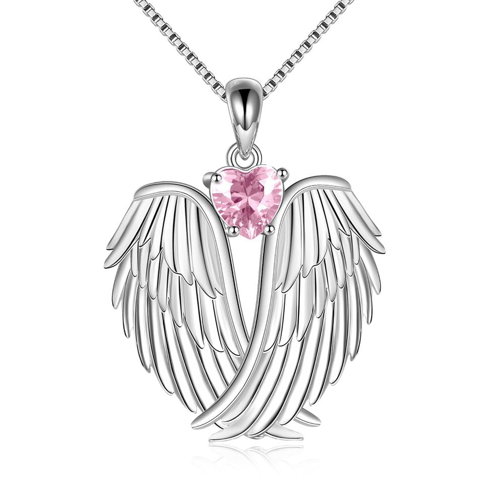 Sterling Silver Guardian Angel Birthstone Necklace Wings Pendant Jewelry Angelwarriorfitness.com