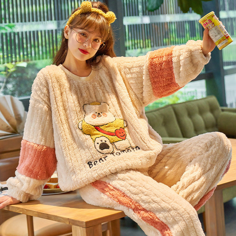 Women's Autumn And Winter Thickened Flannel Long Pajamas Pajamas Angelwarriorfitness.com