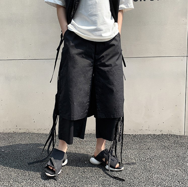 Dark Mens Loose Casual Pants Hairstylist Culottes Ninth Angelwarriorfitness.com