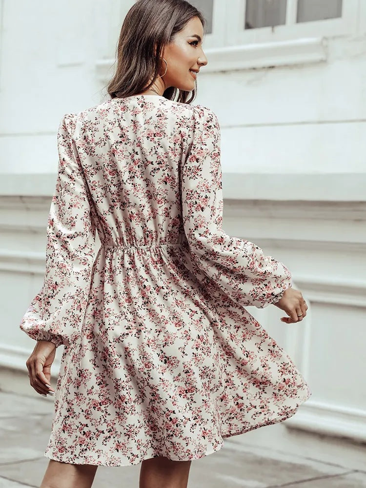 Women's Floral Printed Long Sleeve Dress Angelwarriorfitness.com