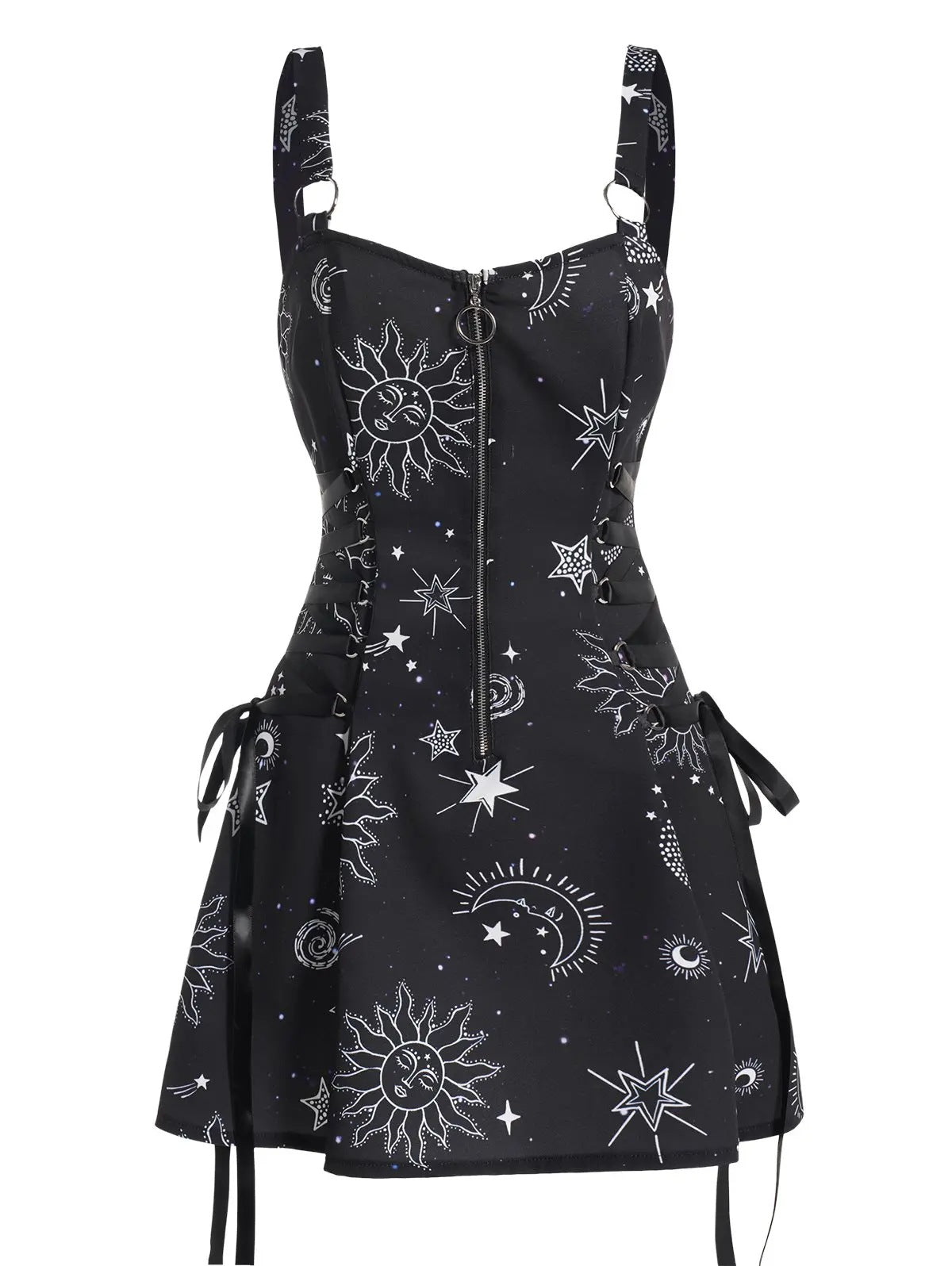 Women's Fashion Print Zipper Lace-up High-waisted Sling Dress Angelwarriorfitness.com