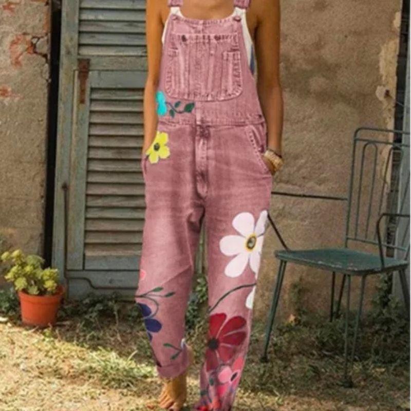 Denim overalls printed washed denim overalls Angelwarriorfitness.com