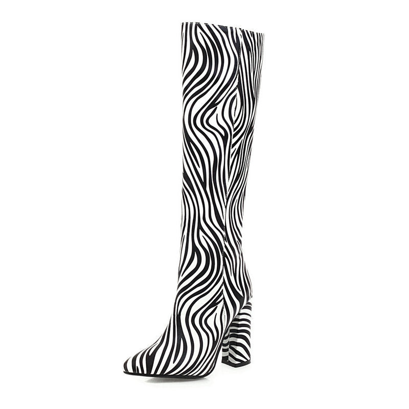 Fashion Animal Print Long Barrel Knight Boots Female  Knee-high Thick High-heeled Boots Angelwarriorfitness.com