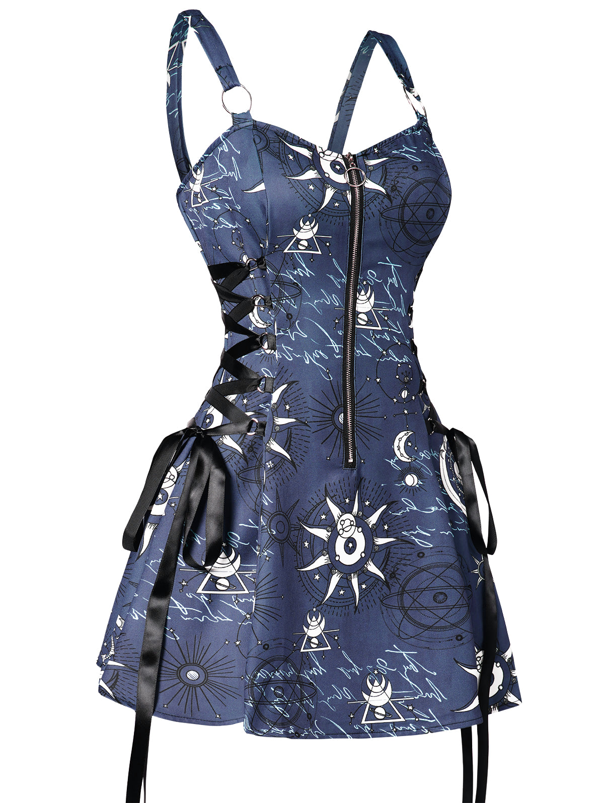 Women's Fashion Print Zipper Lace-up High-waisted Sling Dress Angelwarriorfitness.com