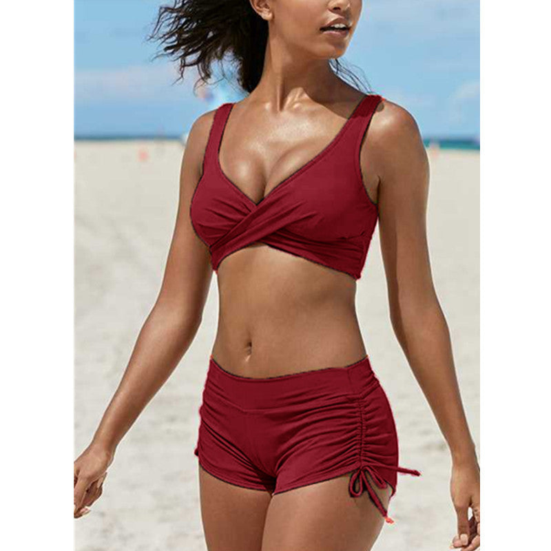 Women's Removable Strap Bandeau Top High Cut Cheeky Bikini Set Swimsuit Angelwarriorfitness.com