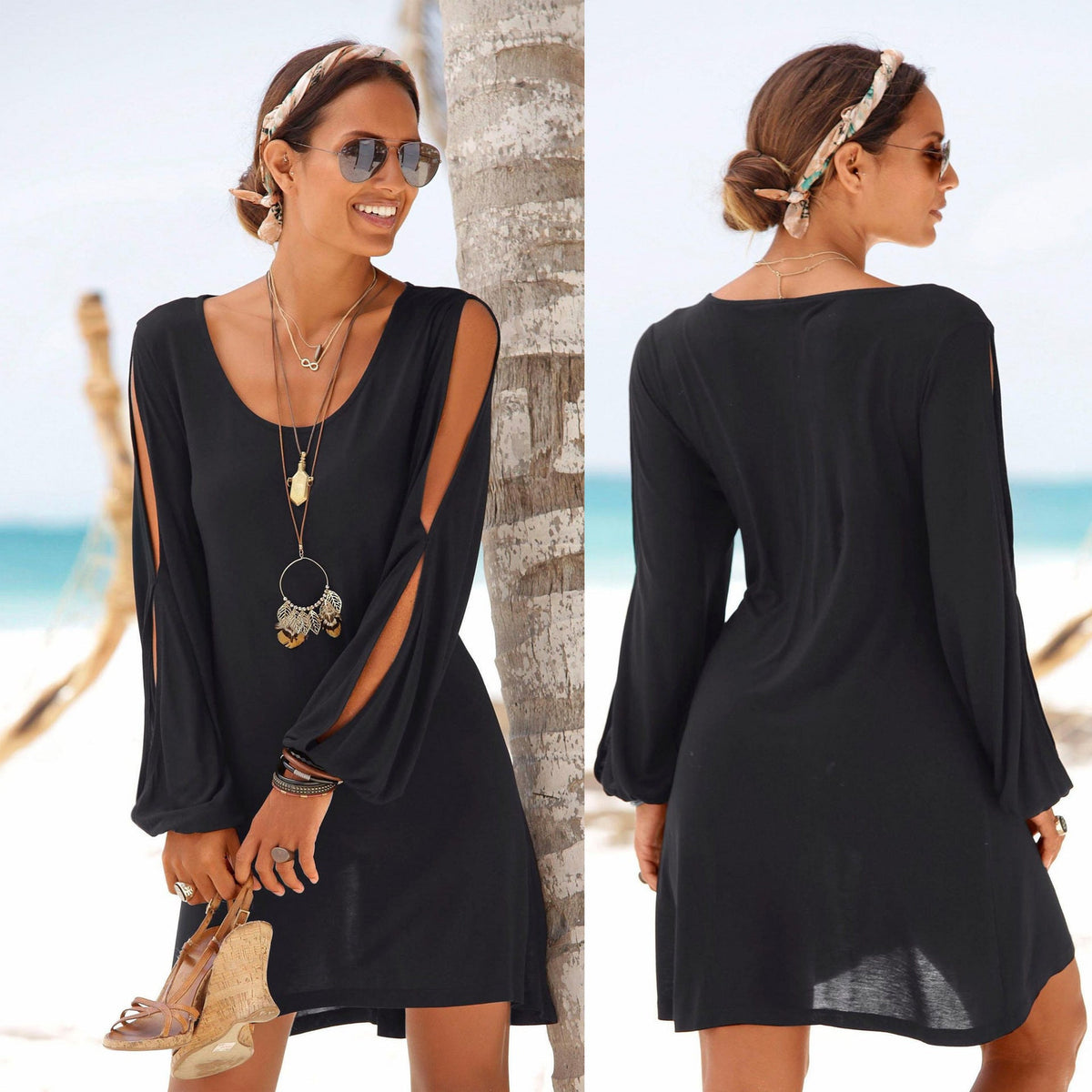 Women's Summer Deep Collar Casual Beach Dress Angelwarriorfitness.com